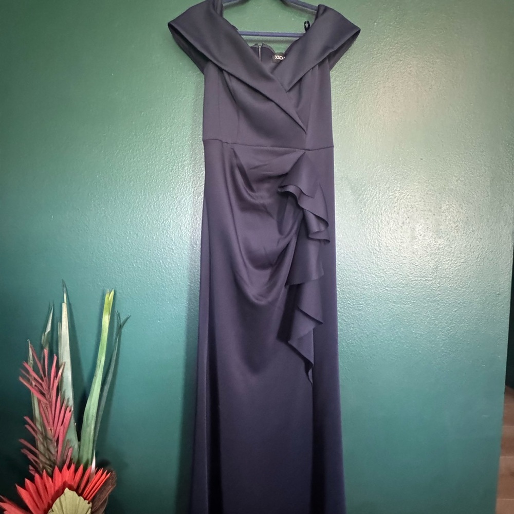 Xscape Midnight Blue Off-Shoulder Maxi Dress